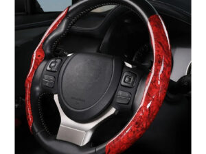 غطاء عجلة قيادة سيارة عالمي من الجلد الصناعي المقاوم للانزلاق بنقشة خشبية